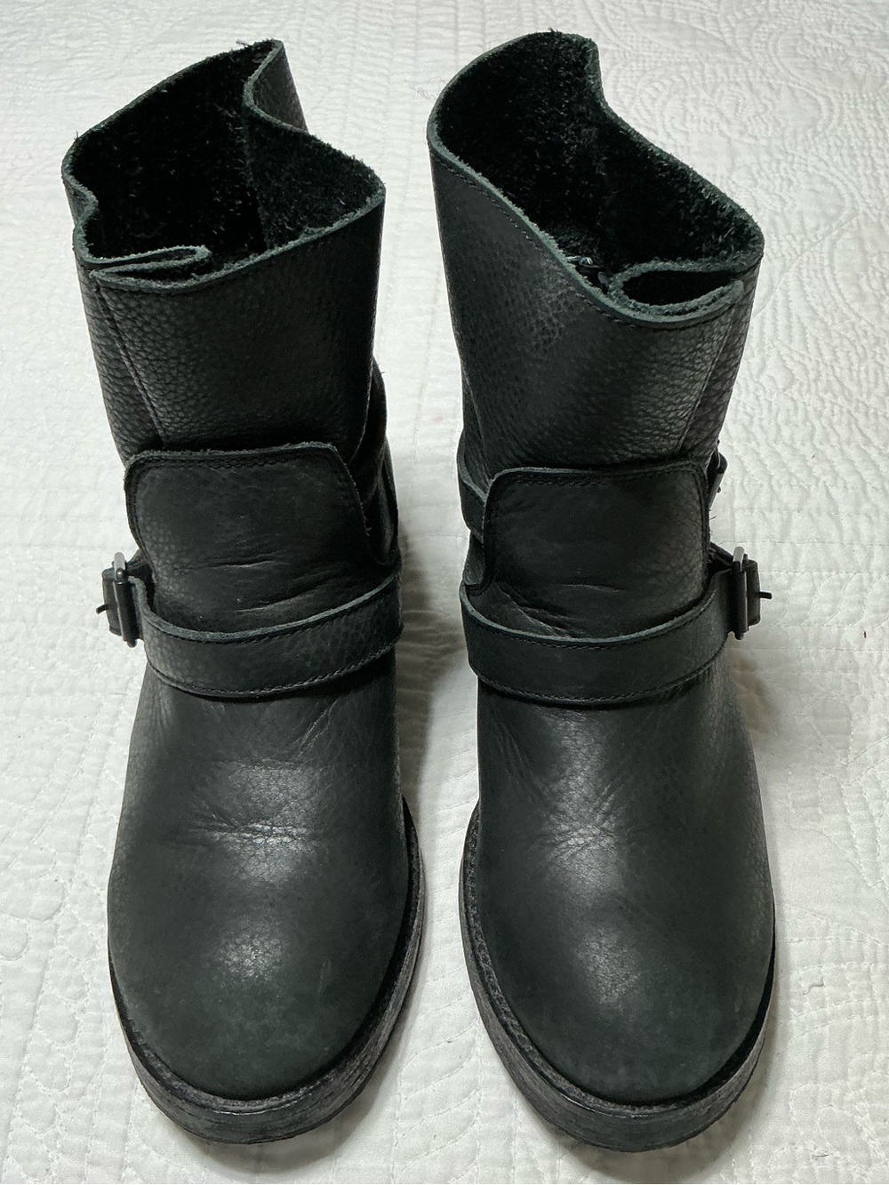 Ash Reverso Slouch Leather Biker Black Ankle Boots Buckles&straps Size 36